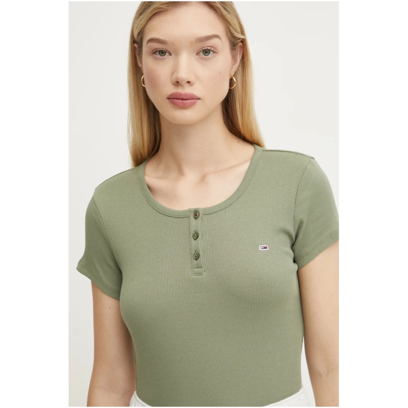 TOMMY JEANS Slim button rib c-neck ss